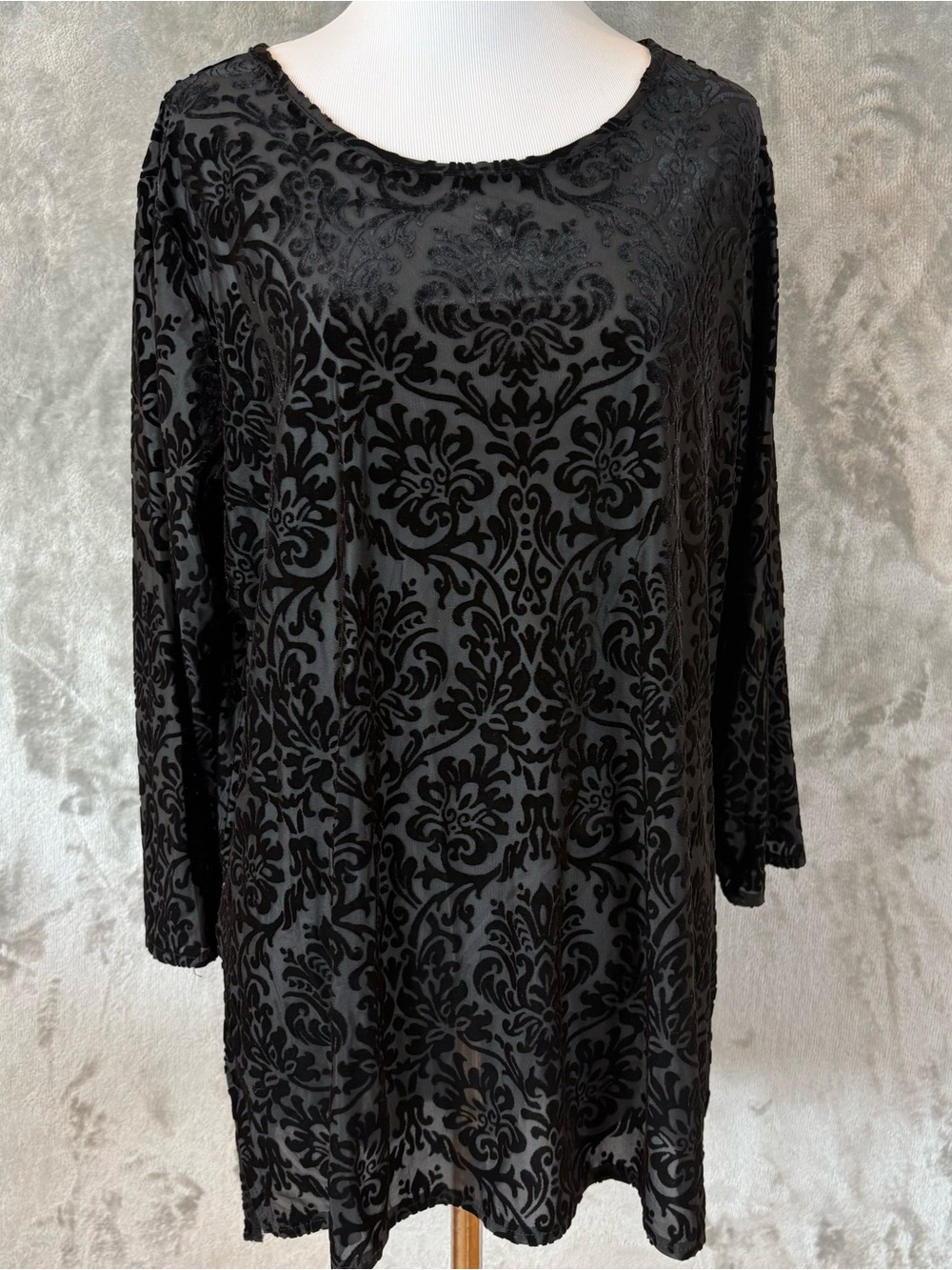 ECI New York Black Velvet Burnout Damask Tunic Dress Shift Top Women's